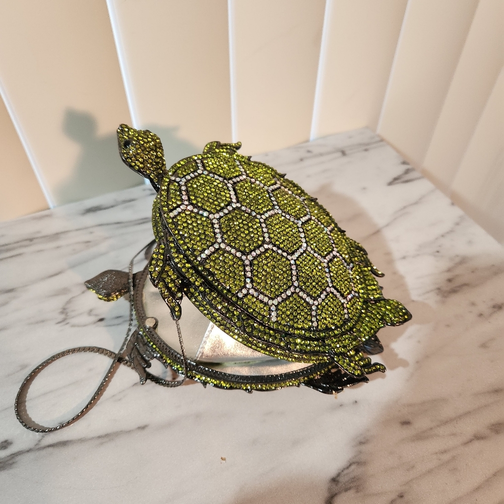 Vintage Green Rhinestone Turtle Evening Clutch Purse RARE Reasonable Offers Only